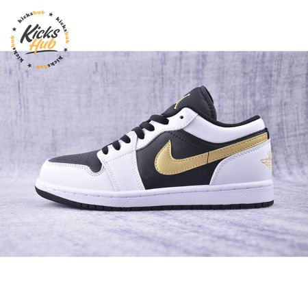 Jordan 1 Low White Black Metallic Gold Swoosh 553558-172 Unisex Size